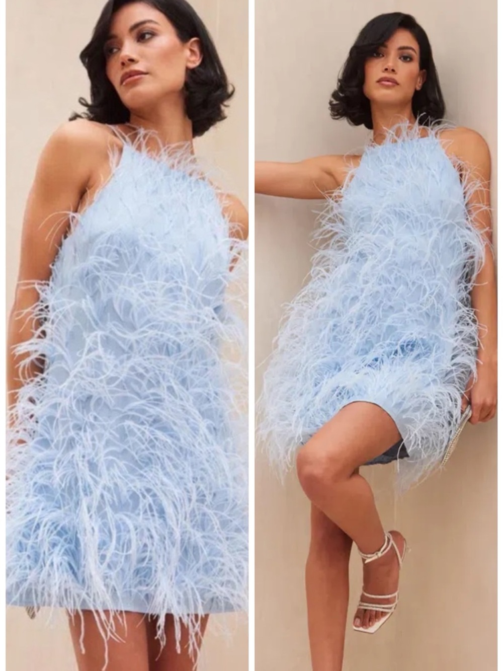 Cult Gaia Shannon Mini Dress Ice Blue Feathers SZ XS